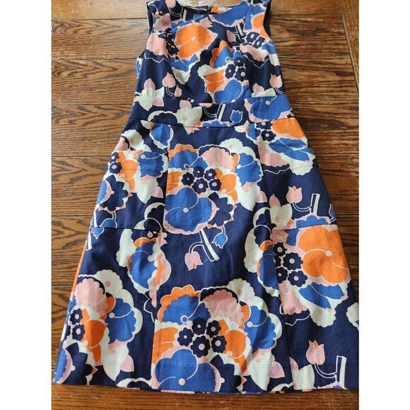 Boden Floral Retro Pocket Navy Blooming Bouquet dress sz 4R - Picture 2 of 5